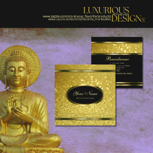 Luxurit Guld mousserande Glitter Black Oval Ram Fyrkantigt Visitkort