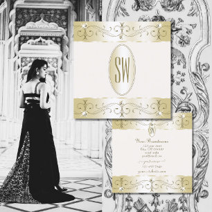 Luxurit Guld och Cream Ornate Ornaments Initialer Fyrkantigt Visitkort