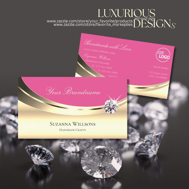 Luxurit Guld och Rosa med Logotyp Gnistra Diamond Visitkort (Skapare uppladdad)