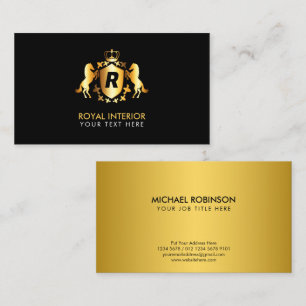 Luxurit Guld Royal Emblem   Inledande på svart Visitkort