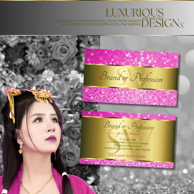Luxurit Guld Shock rosa Stars Initialer Visitkort (Skapare uppladdad)