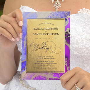 Luxurit Guld Violet Lila Formal Bröllop Inbjudningar