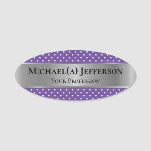 Luxurit Metallisk Silver: Violet Lila Polka Dot Namnbricka
