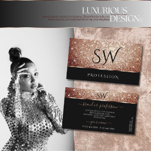 Luxurit Ro Guld Glitter Stars Black Initialer Visitkort