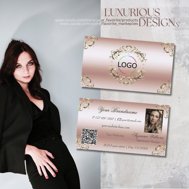 Luxurit Ro Ornate Logotyp Foto och QR-kod Visitkort (Skapare uppladdad)
