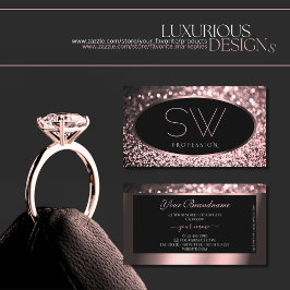 Luxurit Ro Rosa Black Gnistra Glitter Monogram Visitkort