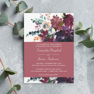 Luxurit Ro Vin Watercolor Blommigt Bröllop Inbjudningar