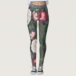 Luxurit romantik blommönster röd ros sommar leggings