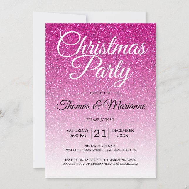 Luxurit Rosa Glitter Ombre jul Party Inbjudningar (Framsida)