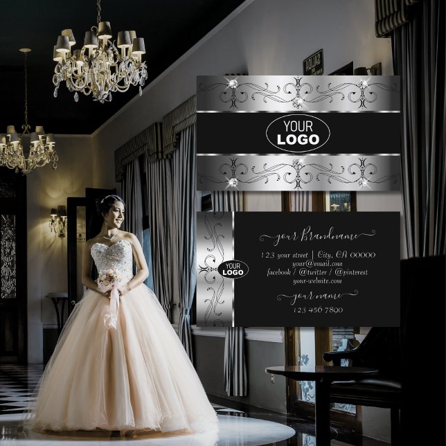 Luxurit Silver Black Ornate Gräns med Logotyp Visitkort (Skapare uppladdad)