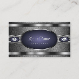 Luxurit Silver Mönster Blue med Faux Diamonds Visitkort