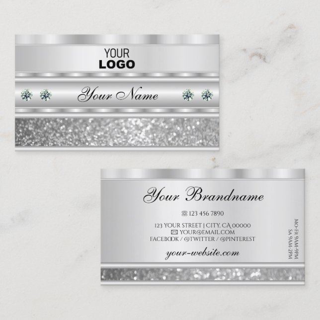 Luxurit Silver mousserande Glitter Lägg till Logot Visitkort (Fram/baksida)