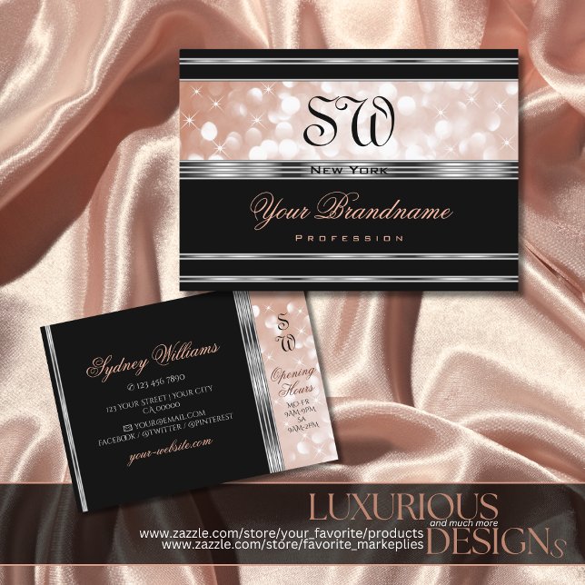 Luxurit Silver Ro Guld Glitter Initialer Black Visitkort (Skapare uppladdad)