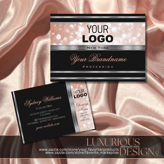 Luxurit Silver Ro Guld Glitter med Logotyp Black Visitkort (Skapare uppladdad)