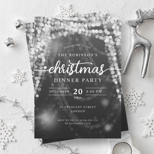 Luxurit Silver Winter Ljus jul Party Inbjudningar (Luxurious Silver Winter Lights Christmas Party Invitation)