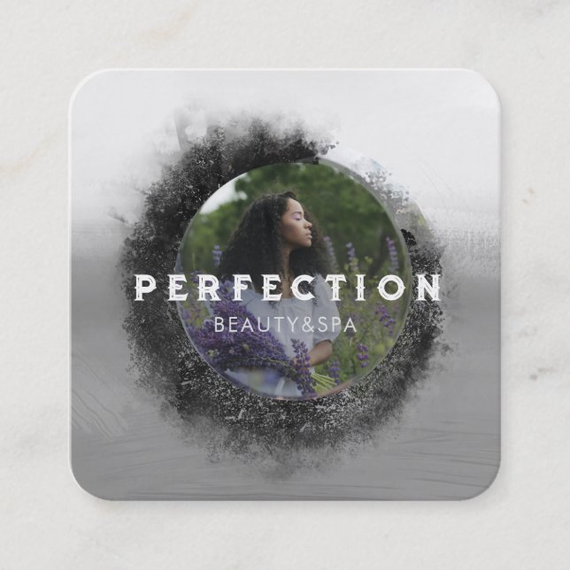 Luxurit, svart och vit cirkel, foto av Ram Fyrkantigt Visitkort (Framsida)