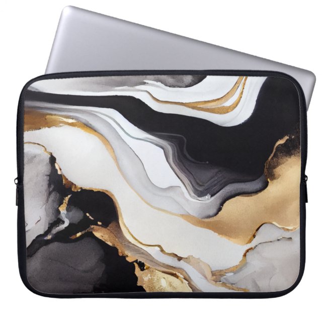 Luxurit svart, vit och Guld marble Design Laptop Fodral (Framsidan)