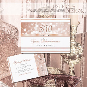 Luxurit Vit ros Guld Gnistra Glitter Monogram Visitkort