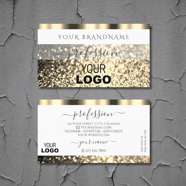Luxurit White Guld Sparkling Glitter med Logotyp Visitkort (Skapare uppladdad)