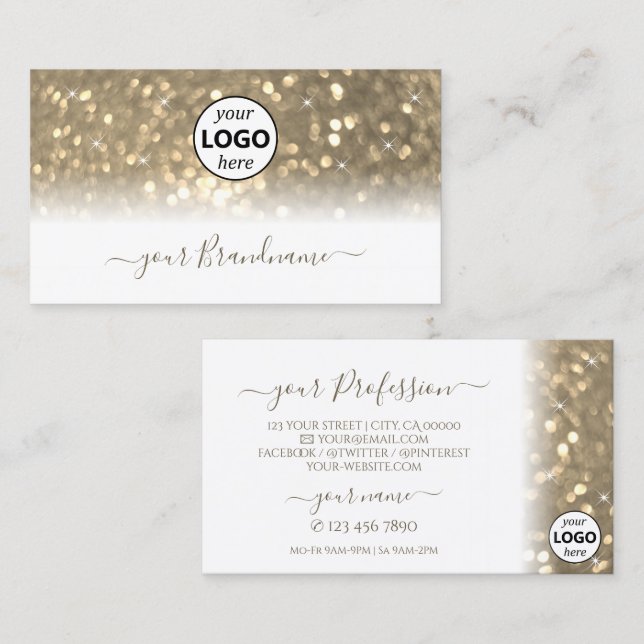 Luxurit White Guld Sparkling Glitter med Logotyp Visitkort (Fram/baksida)