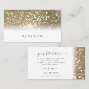Luxurit White Guld Sparkling Glitter Monogram Visitkort
