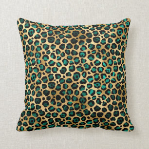 LUXURIUS ANIMAL PRINT LEOPARD GRÖNT GULD CUSHION KUDDE