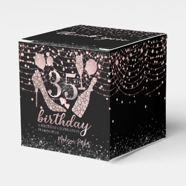 Luxury 35e Birthday Rosa Black Glitter Tack Presentaskar (Framsidan Sidan)