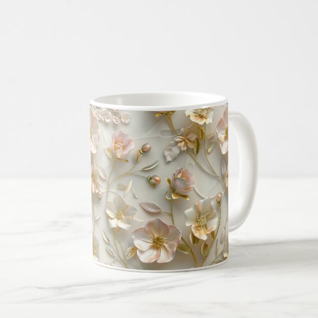 Luxury 3D Embossed Floral Gold Foil Elegant  Kaffemugg (Framsida höger)