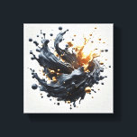 Luxury 3D Fluid Splash Art - Dynamic Gold and Matt Canvastryck<br><div class="desc">A high-energy abstract composition featuring a stunning 3D splash of liquid gold intertwined with matte slate blue waves. Tiny golden spheres and droplets burst forth, creating a sense of dynamic movement and modern elegance against a clean white background. This sophisticated piece is a perfect focal point for a contemporary living...</div>
