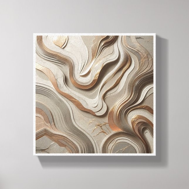 Luxury 3D Sculpted Marble Waves - Elegant Gold and Canvastryck (Framsida)