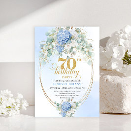 Luxury 70th Birthday Blue Floral Watercolor Invite Inbjudningar