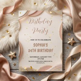 Luxury Abstract Beige & Rose Gold Birthday Party  Inbjudningar