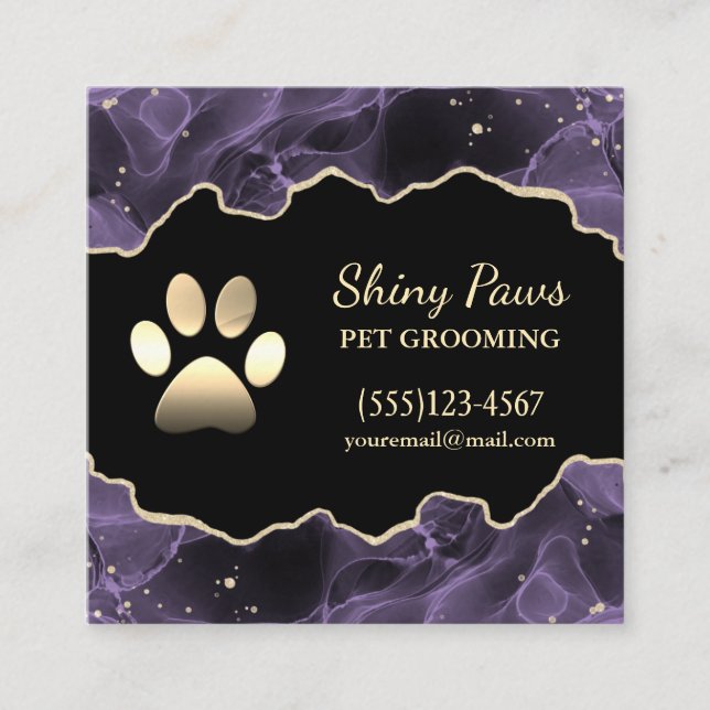 Luxury Agate Glitter Hund Tass Pet Grooming Fyrkantigt Visitkort (Framsida)