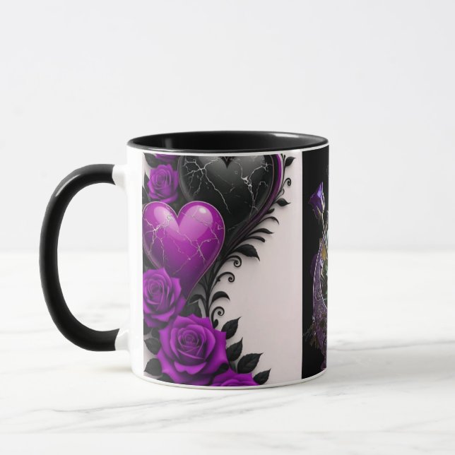 Luxury Amethyst Heart and Purple Roses Coffee Mug Mugg (Vänster)