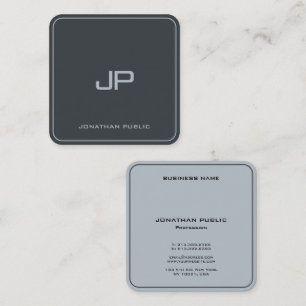 Luxury Anthracite Grått Elegant Silver Monogram Fyrkantigt Visitkort