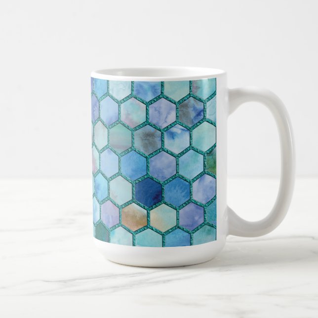Luxury Aqua Blue honeycomb mönster Kaffemugg (Höger)