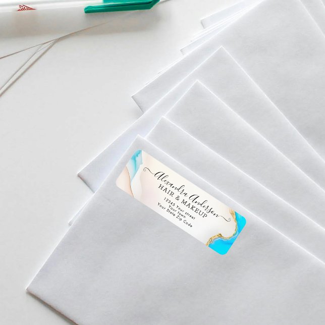 Luxury Aqua Guld Marble Holografisk Returadress Returadress Etikett (Luxury Aqua Gold Marble Holographic Return Address Label)