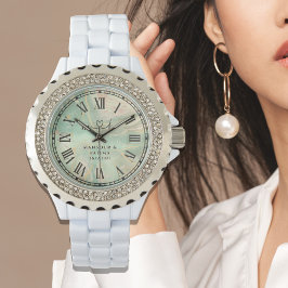 Luxury Aqua Marbled Rhinestone Watch for Women. Armbandsur