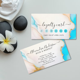 Luxury Aqua och Guld Marble HoloGrapc Salon Lojalitetskort