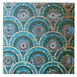 Luxury Aqua Teal Metall Foil Glitter Dots Circles Kakelplatta