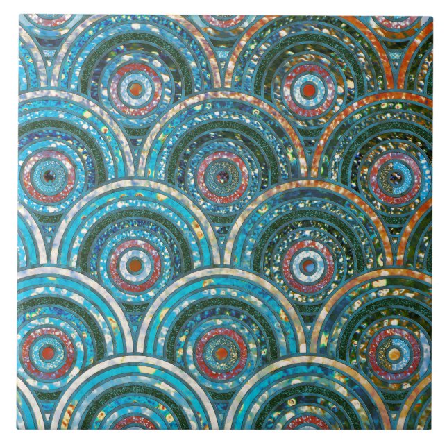 Luxury Aqua Teal Metall Foil Glitter Dots Circles Kakelplatta (Framsidan)