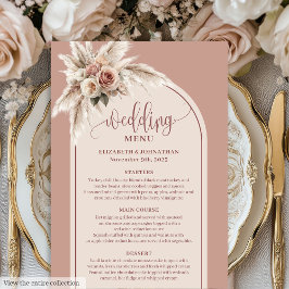 Luxury Arch Pastel Pink Pampas Floral Wedding Menu Meny