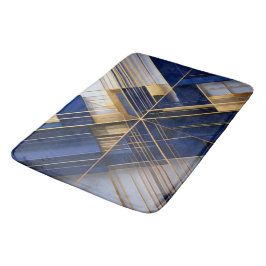 Luxury Art Deco Navy & Gold Geometric Bath Mat Badrumsmatta