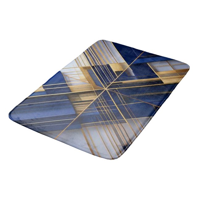 Luxury Art Deco Navy & Gold Geometric Bath Mat Badrumsmatta (Vinklad)