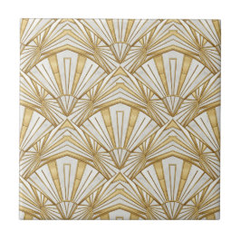 Luxury Art Deco Sunburst Infinite Pattern - Cream  Kakelplatta