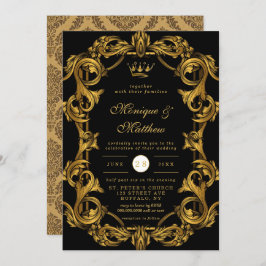 Luxury Art nouveau Black Guld Royal Bröllop Invita Inbjudningar