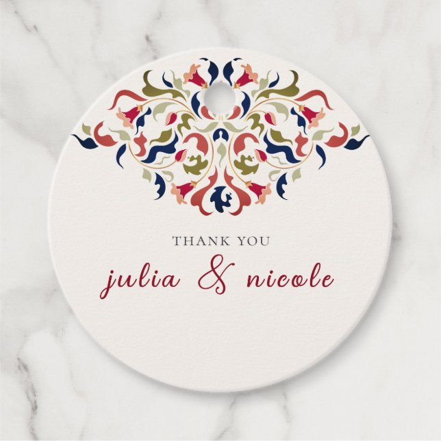 Luxury Artistic Botanical Blommigt Paisley Bröllop Gåvor Etiketter (Framsida)