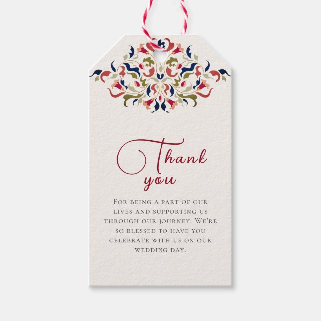 Luxury Artistic Botanical Blommigt Paisley Bröllop Presentetikett (Framsidan)