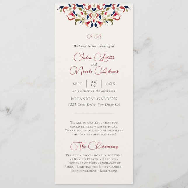 Luxury Artistic Botanical Blommigt Paisley Bröllop Program (Framsida)