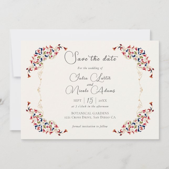 Luxury Artistic Botanical Blommigt Paisley Bröllop Spara Datumet (Framsida)